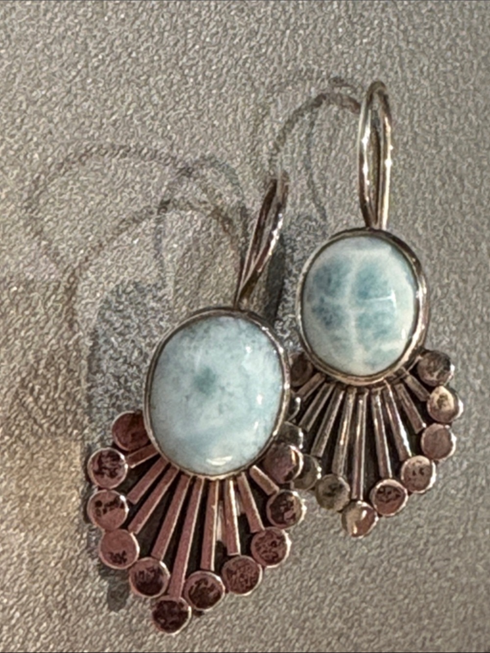 Vintage Larimar Sunburst Drop Earrings - Blue & Sterling Silver 925